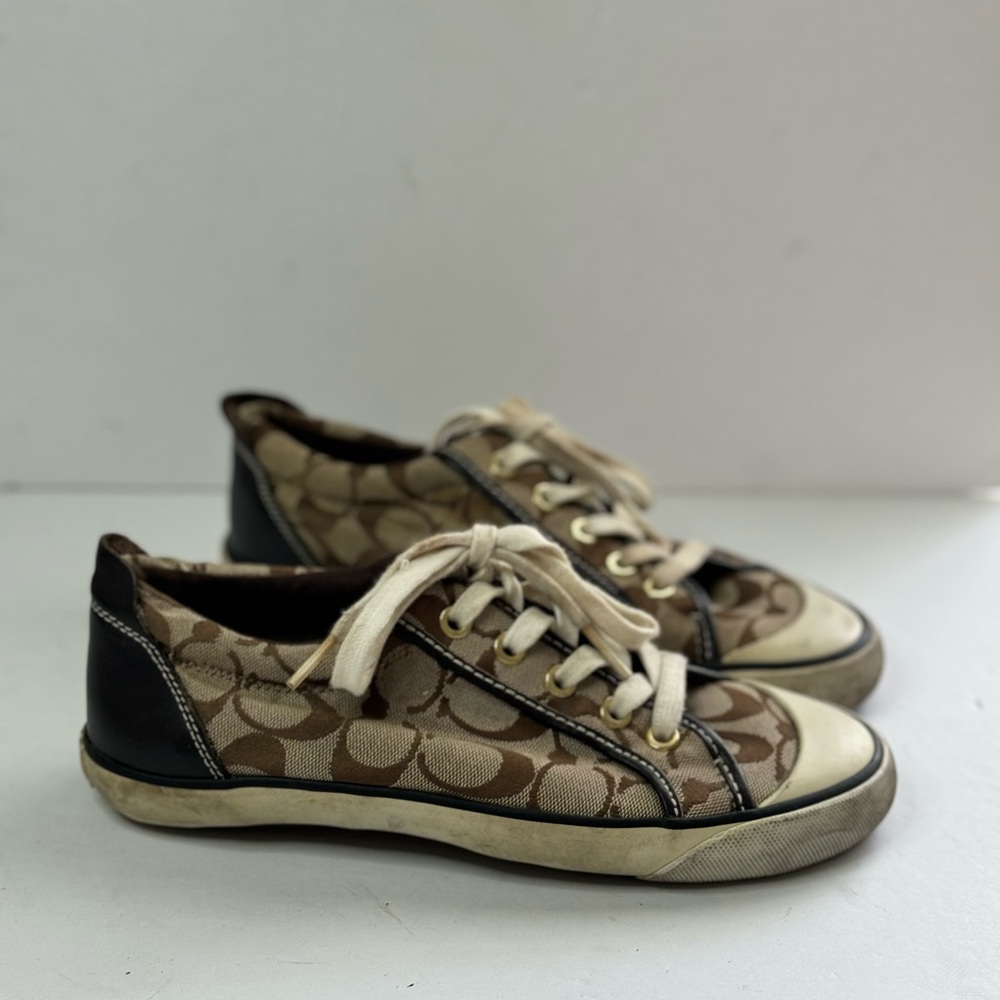 Coach Women's Barrett Sneakers Signature Monogram C  Brown/Black Size 7